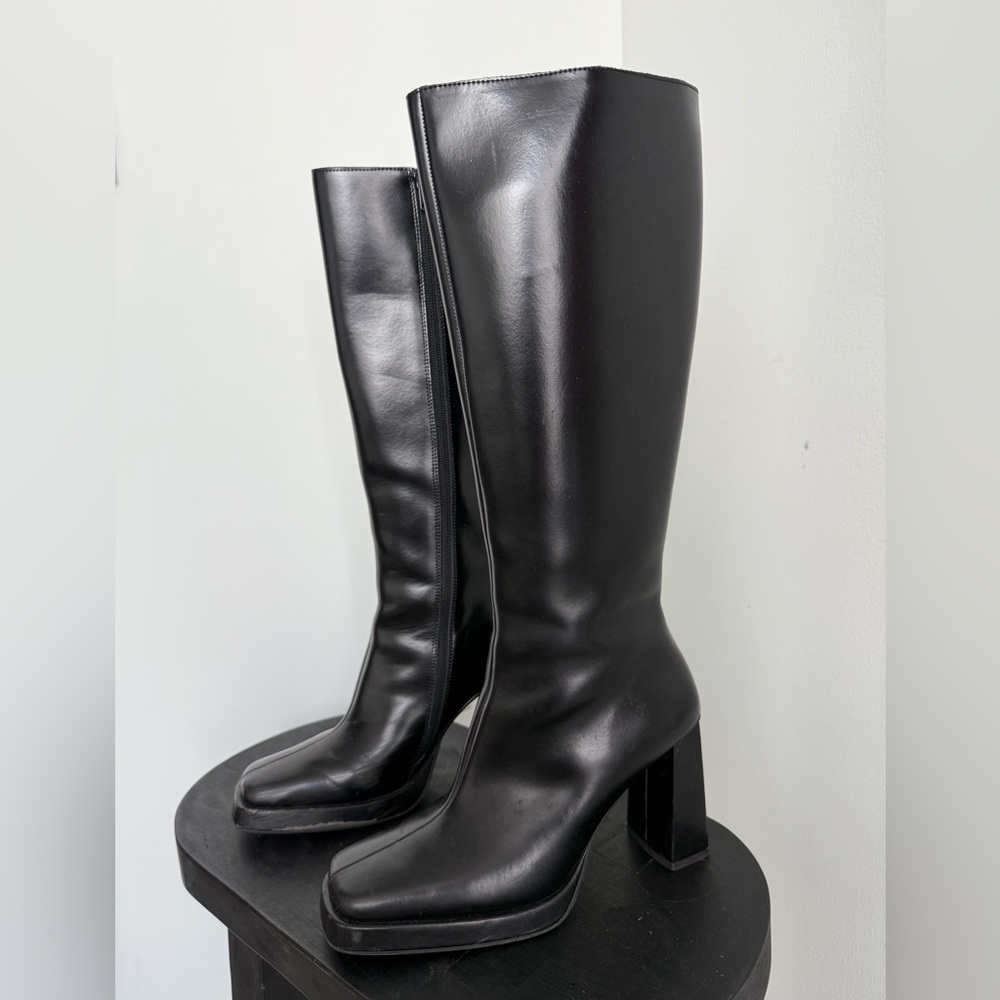 Jeffrey Campbell MAXIMAL-2 Black Knee-High Leather Boots - Picture 2 of 3